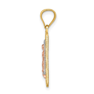 14k Two-tone Gold w/White Rhodium Diamond-Cut Lady of Guadalupe Pendant