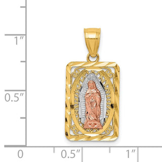 14k Two-tone Gold w/White Rhodium Diamond-Cut Lady of Guadalupe Pendant