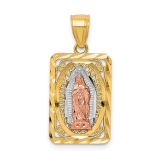 14k Two-tone Gold w/White Rhodium Diamond-Cut Lady of Guadalupe Pendant