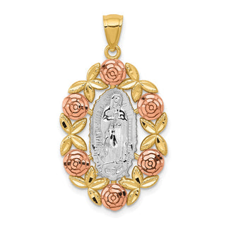 14k Two-tone Gold White Rhodium Our Lady of Guadalupe Pendant