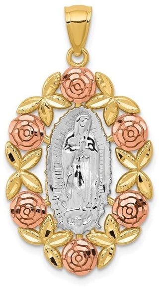 14k Two-tone Gold White Rhodium Our Lady of Guadalupe Pendant
