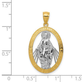 14k Yellow Gold and Rhodium Polished Miraculous Medal Pendant K6352