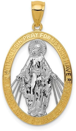 14k Yellow Gold and Rhodium Polished Miraculous Medal Pendant K6352