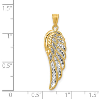 14k Yellow Gold and Rhodium Polished Two Level Angel Wing Pendant