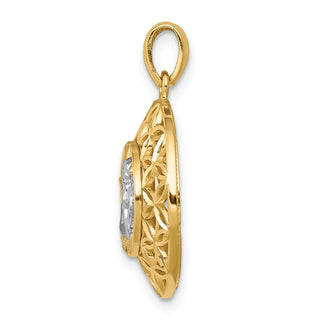 14k Yellow Gold And Rhodium Polished Filigree Guardian Angel Pendant