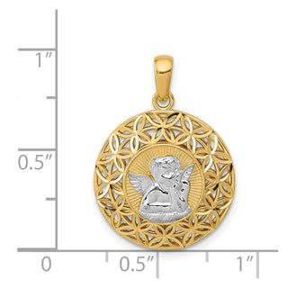 14k Yellow Gold And Rhodium Polished Filigree Guardian Angel Pendant
