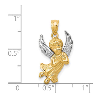 14k Yellow Gold And Rhodium Diamond-Cut Praying Angel Pendant