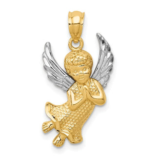14k Yellow Gold And Rhodium Diamond-Cut Praying Angel Pendant