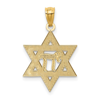 14k Yellow Gold and Rhodium Star Of David with Chai Pendant
