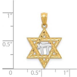 14k Yellow Gold and Rhodium Star Of David with Chai Pendant