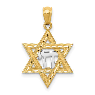 14k Yellow Gold and Rhodium Star Of David with Chai Pendant
