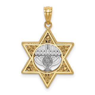 14k Yellow and White Gold Star Of David and Menorah Pendant