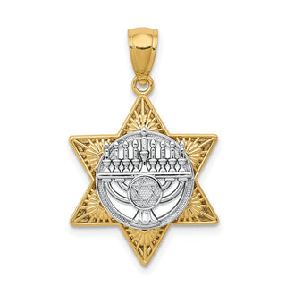 14k Yellow and White Gold Star Of David and Menorah Pendant