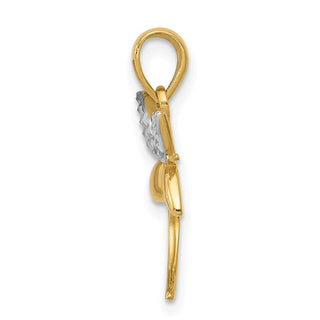 14k Yellow Gold And Rhodium Diamond-Cut And Polished Dragonfly Pendant