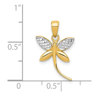 14k Yellow Gold And Rhodium Diamond-Cut And Polished Dragonfly Pendant