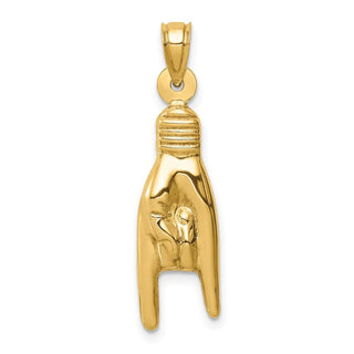 14k Yellow Gold 3D Hollow Rock On Sign Pendant K6392