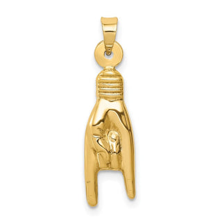 14k Yellow Gold 3D Hollow Rock On Sign Pendant K6393