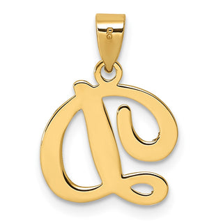 14k Yellow Gold Polished D Script Initial Pendant