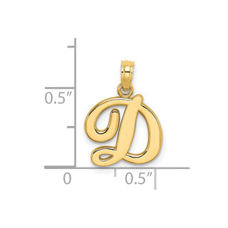 14k Yellow Gold Polished D Script Initial Pendant