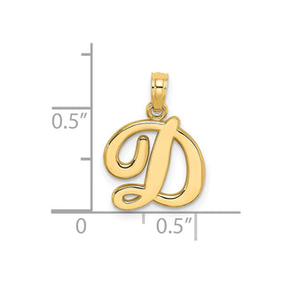 14k Yellow Gold Polished D Script Initial Pendant