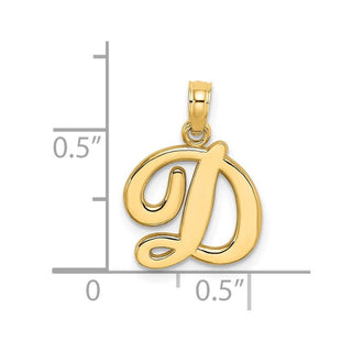 14k Yellow Gold Polished D Script Initial Pendant