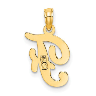 14k Yellow Gold Polished F Script Initial Pendant