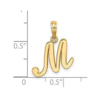 14k Yellow Gold Polished M Script Initial Pendant