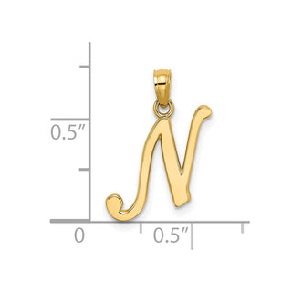 14k Yellow Gold Polished N Script Initial Pendant