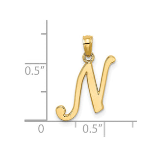 14k Yellow Gold Polished N Script Initial Pendant