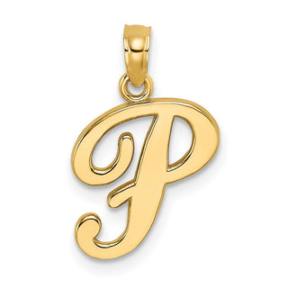 14k Yellow Gold Polished P Script Initial Pendant