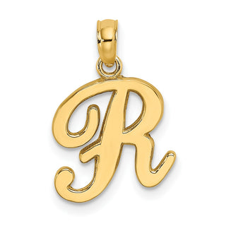 14k Yellow Gold Polished R Script Initial Pendant