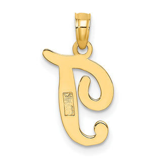 14k Yellow Gold Polished T Script Initial Pendant