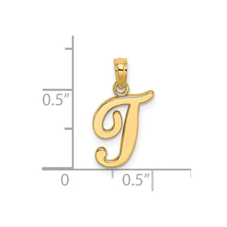 14k Yellow Gold Polished T Script Initial Pendant