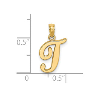 14k Yellow Gold Polished T Script Initial Pendant