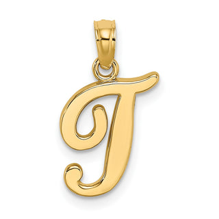 14k Yellow Gold Polished T Script Initial Pendant