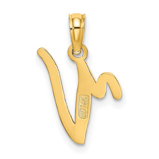 14k Yellow Gold Polished V Script Initial Pendant