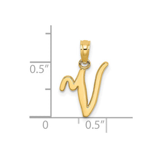 14k Yellow Gold Polished V Script Initial Pendant