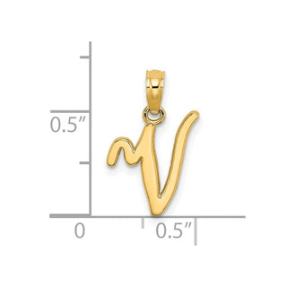 14k Yellow Gold Polished V Script Initial Pendant