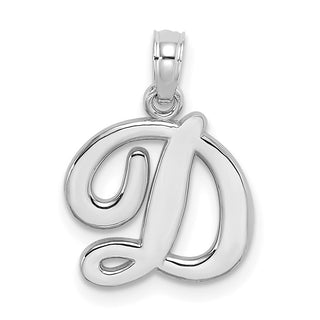 14k White Gold Polished D Script Initial Pendant