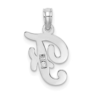 14k White Gold Polished F Script Initial Pendant