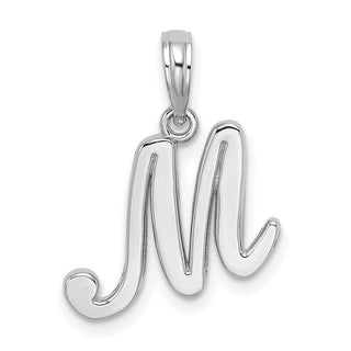 14k White Gold Polished M Script Initial Pendant