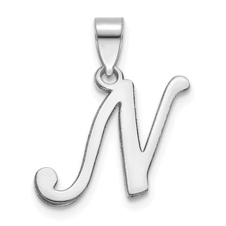 14k White Gold Polished N Script Initial Pendant