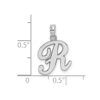 14k White Gold Polished R Script Initial Pendant