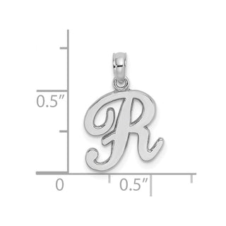 14k White Gold Polished R Script Initial Pendant