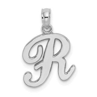 14k White Gold Polished R Script Initial Pendant