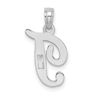 14k White Gold Polished T Script Initial Pendant