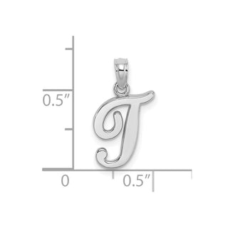 14k White Gold Polished T Script Initial Pendant
