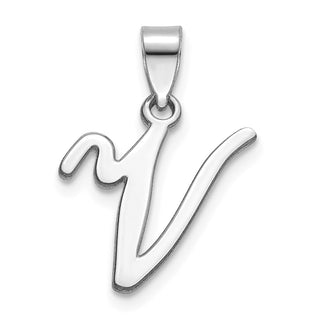 14k White Gold Polished V Script Initial Pendant