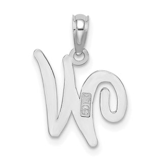 14k White Gold Polished W Script Initial Pendant