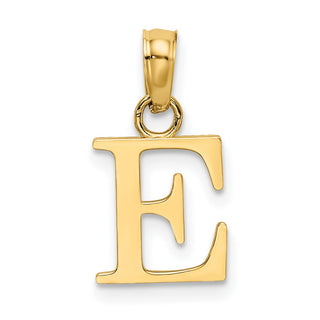 14k Yellow Gold Polished E Block Initial Pendant